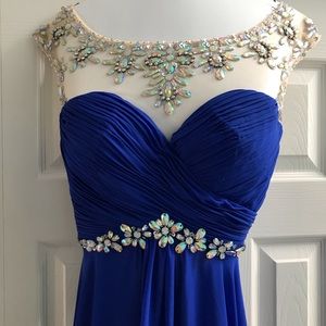 Royal Blue Prom Dress w/ Nude Mesh Beaded Neckline